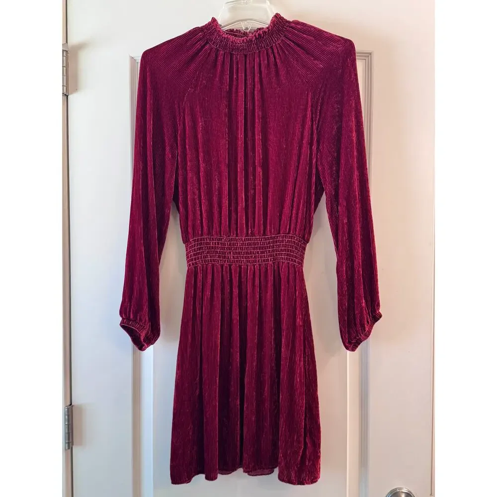 Bella Dahl Velvet Dress Silk Blend Burnt Orange Smocked Waist Boho XS - Picture 2 of 6
